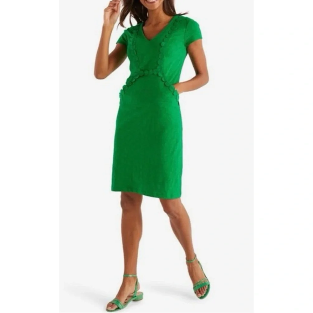 Boden Saskia Rich Emerald Green Jersey Trim Dress Size 4R